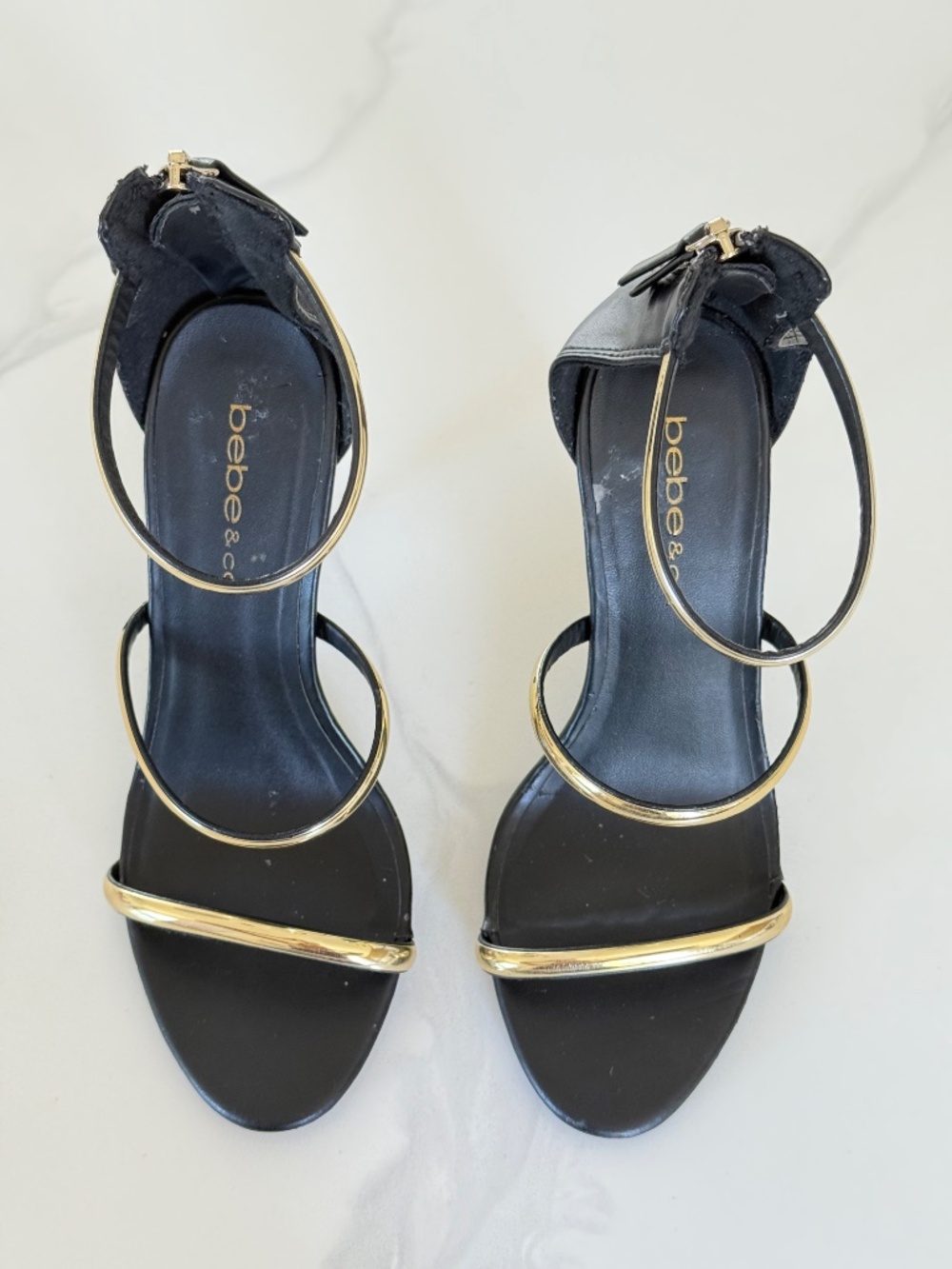BEBE Berdine Gold-Strap Heel Sandal